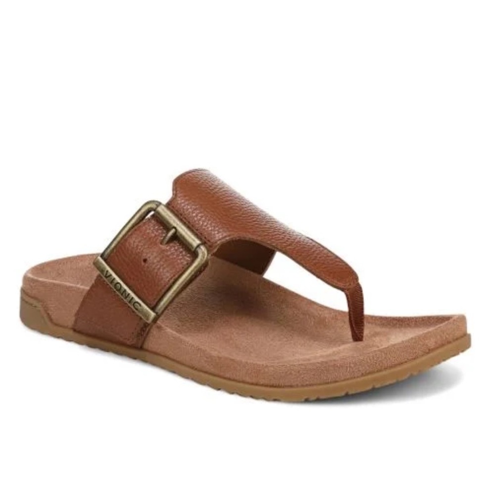Vionic Brown Sandals with Gold Buckle
